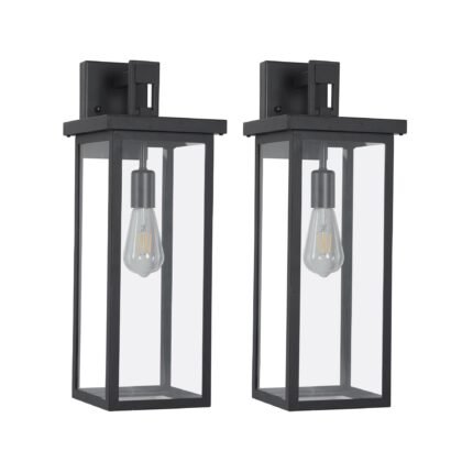 1 Set Farmhouse 1-Light Outdoor Wall Sconce – Black Exterior Lantern for Porch or Front Door