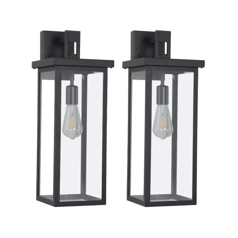 1 Set Farmhouse 1-Light Outdoor Wall Sconce – Black Exterior Lantern for Porch or Front Door