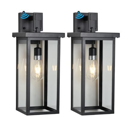 1 Set Outdoor Wall Light Fixture – 1-Light Black Lantern with Built-in Sensor, Waterproof