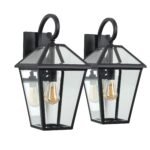 2 Pack Outdoor Wall Sconce – Black Porch Lantern Waterproof Lighting Fixture with Clear Glass