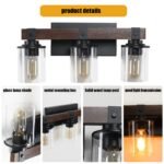 3 Light Vanity Light, Modern Matte Black Bathroom Wall Fixture with Clear Glass Shades - Image 4