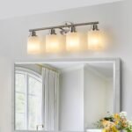 4-Light Brushed Nickel Vanity Sconce – Modern Bathroom Wall Lamp with Frosted Glass - Image 3