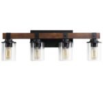 4 Light Vanity Light Farmhouse Bathroom Wall Fixture With Clear Glass Shades