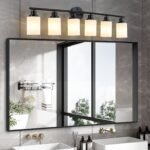 6-Light Vanity Light – Modern Black Bathroom Wall Fixture with Frosted Glass Shades - Image 2