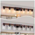 7 Light Bathroom Vanity Lights, Rustic Wood And Metal Bathroom Wall Fixture For Farmhouse Decor - Image 4