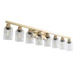 8 Light Gold Vanity Light, Contemporary Bathroom Wall Sconce with Glass Shades