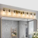 8 Light Gold Vanity Light, Contemporary Bathroom Wall Sconce with Glass Shades - Image 2