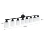 8-Light Vanity Wall Light – Matte Black Bathroom Fixture with Frosted Glass Shades - Image 6