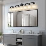 8-Light Vanity Wall Light – Matte Black Bathroom Fixture with Frosted Glass Shades - Image 3
