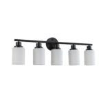 Black 5-Light Vanity Light Fixture with Milky White Glass Shades for Bathroom Mirror