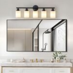 Black 5-Light Vanity Light Fixture with Milky White Glass Shades for Bathroom Mirror - Image 2