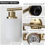 Brushed Gold 6-Light Vanity Wall Sconce with Frosted Glass for Bathroom or Hallway - Image 6