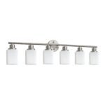 Contemporary 6-Light Vanity Light, Brushed Nickel Finish with Frosted Glass Shades