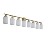 Contemporary 8-Light Vanity Light, Brushed Gold Finish with Frosted Glass