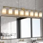 Contemporary 8-Light Vanity Light, Brushed Gold Finish with Frosted Glass - Image 2
