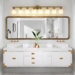 Contemporary 8-Light Vanity Light, Brushed Gold Finish with Frosted Glass - Image 3