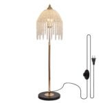 Crystal Floor Lamp – Elegant Waterfall Style with Marble Textured Base, 3-Light Standing Lamp