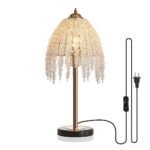 Crystal Table Lamp, 19-Inch Vintage Waterfall Style with Marble Base for Bedroom or Living Room