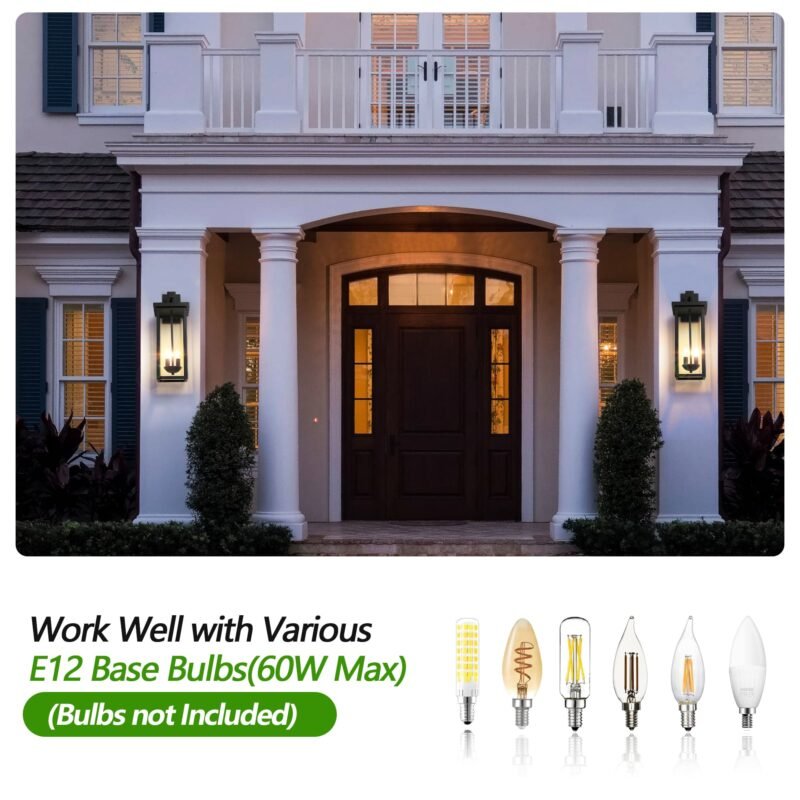 Farmhouse 2-Light Outdoor Wall Light – 21.7 Black Sconce with Dusk to Dawn Sensor