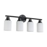 Matte Black 4-Light Vanity Light – Modern Bathroom Wall Lamp with Frosted Glass