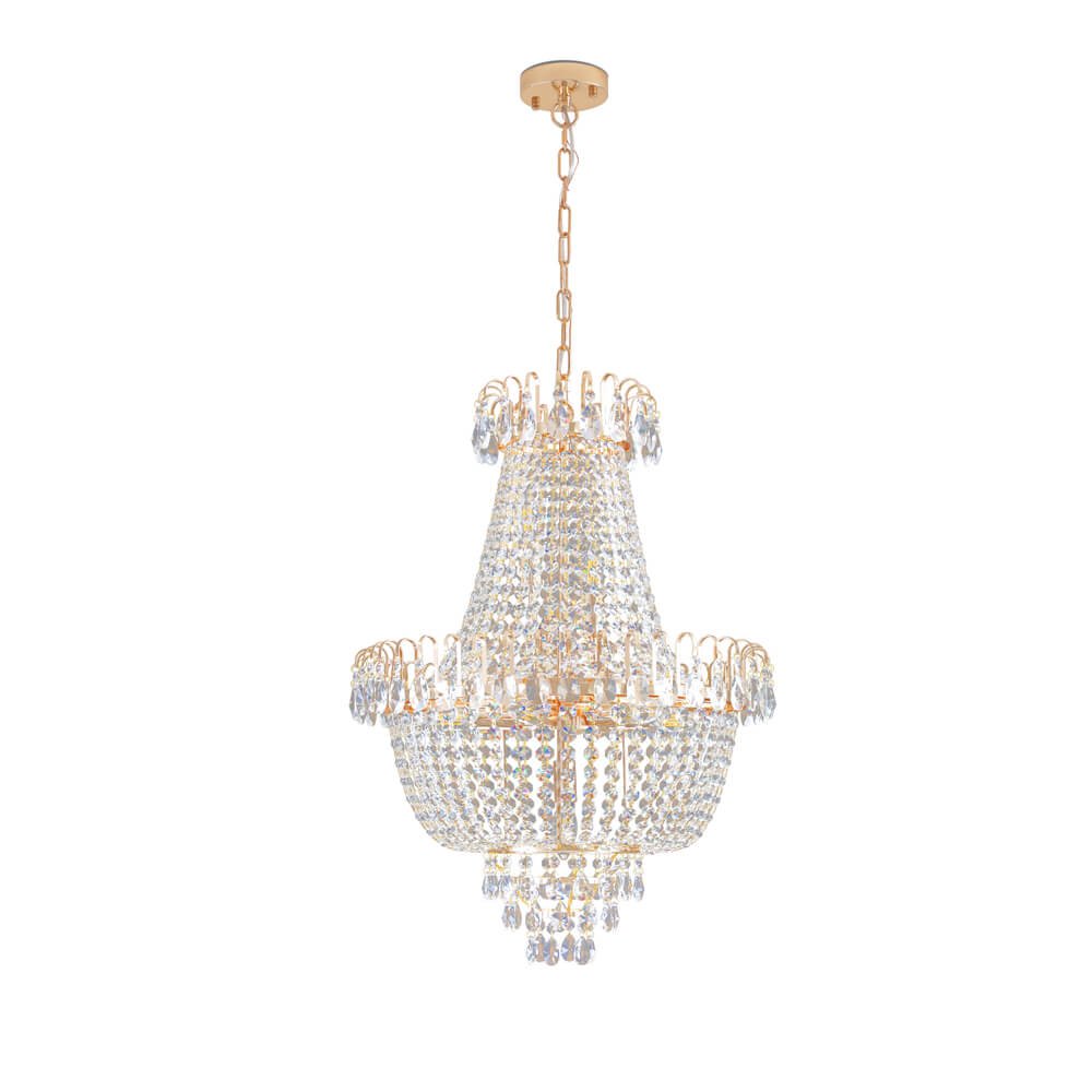Luxury Gold Crystal Chandelier – 10-Light Large Modern K9 Crystal Pendant (22 Wide) (9) Luxury Gold Crystal Chandelier – 10-Light Large Modern K9 Crystal Pendant (22 Wide)