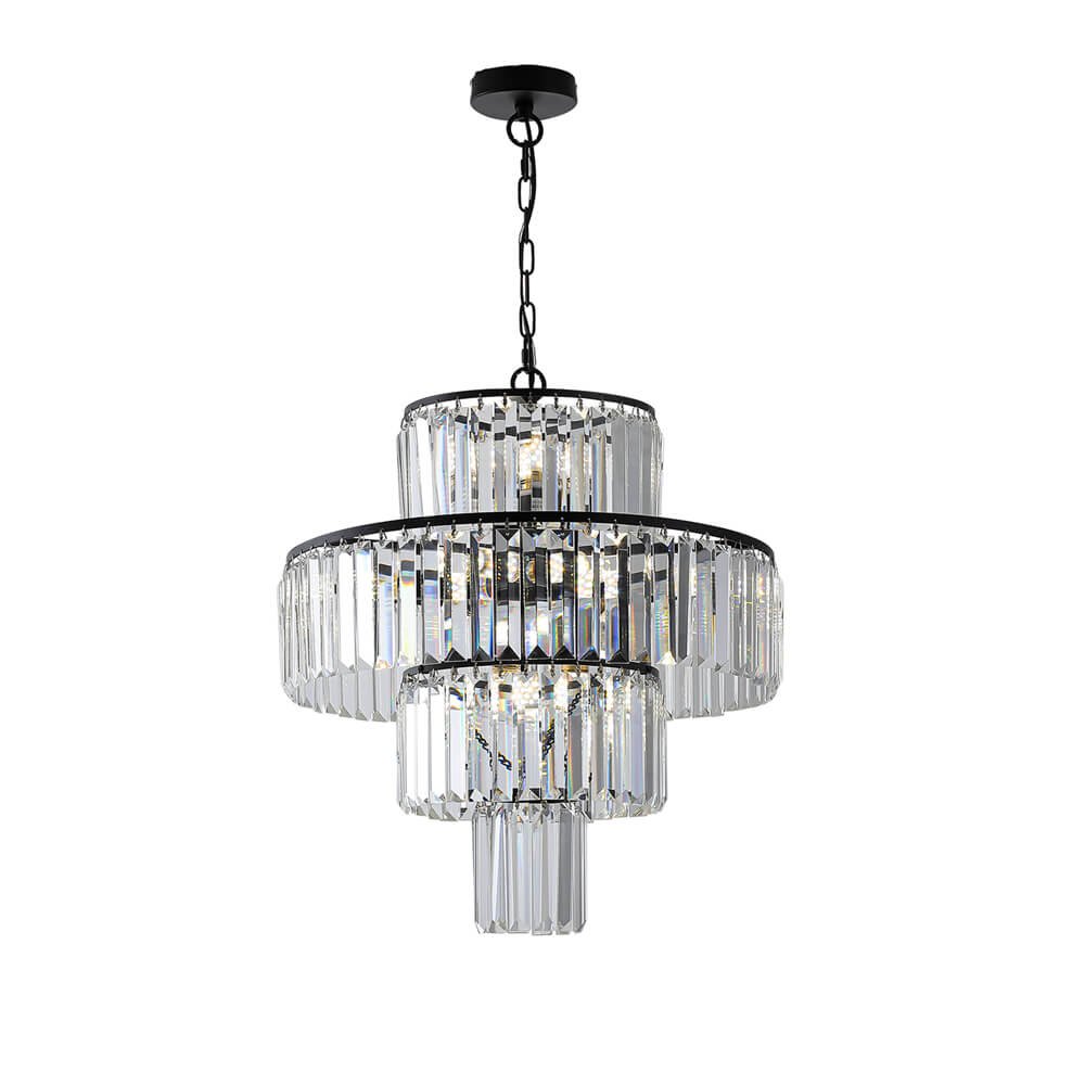 Modern 12-Light Black Crystal Chandelier – 4-Tier Round Luxury Pendant Light Fixture (20 Wide) (1) Modern 12-Light Black Crystal Chandelier – 4-Tier Round Luxury Pendant Light Fixture (20 Wide)