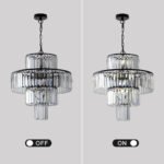 Modern 12-Light Black Crystal Chandelier – 4-Tier Round Luxury Pendant Light Fixture (20 Wide)